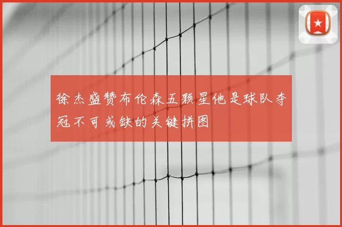 徐杰盛赞布伦森五颗星他是球队夺冠不可或缺的关键拼图